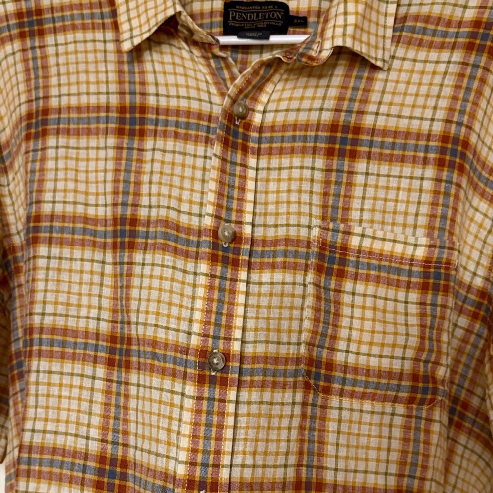 Pendleton Cream and Brown Plaid Short Sleeve Button-Down Shirt - Picture 5 of 6